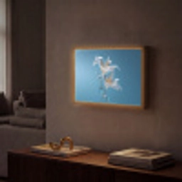 Lelies - Blauw - Glazen Light Box met batterij (Wandlamp) middel -sfeer1