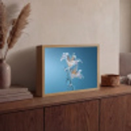 Lelies - Blauw - Glazen Light Box met batterij (Wandlamp) middel -sfeer2
