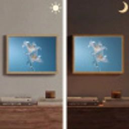 Lelies - Blauw - Glazen Light Box met batterij (Wandlamp) middel -sfeer3