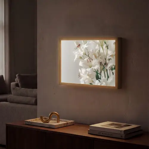 Lelies - Boekte - Wit - Meeldraden Light Box met batterij (Wandlamp) middel -sfeer1