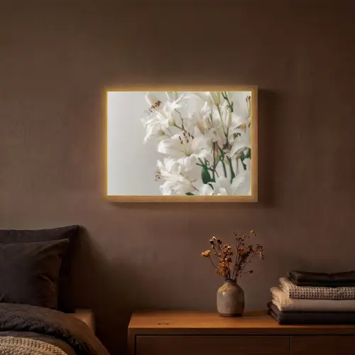Lelies - Boekte - Wit - Meeldraden Light Box met batterij (Wandlamp) middel -sfeer4