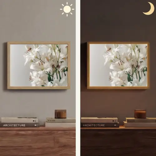 Lelies - Boekte - Wit - Meeldraden Light Box met batterij (Wandlamp) middel -sfeer3
