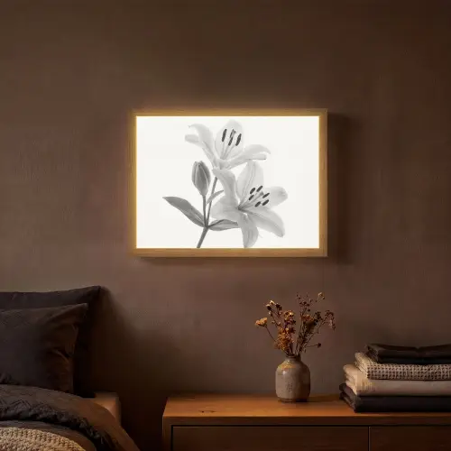Lelies - Elegant - Zwart - Wit Light Box met batterij (Wandlamp) middel -sfeer4