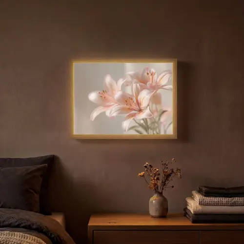 Lelies - Meeldraden - Roze - Wazig Light Box met batterij (Wandlamp) middel -sfeer4