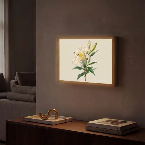 Lelie - Elegant - Botanisch - Beige Light Box met batterij (Wandlamp) middel -sfeer1