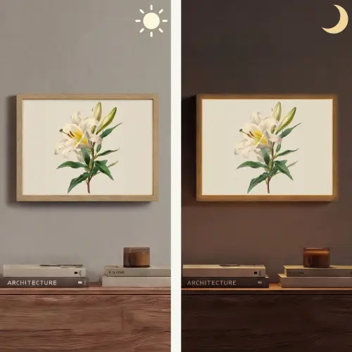 Lelie - Elegant - Botanisch - Beige Light Box met batterij (Wandlamp) middel -sfeer3