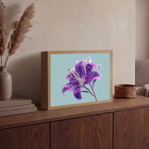 Lelie - Bloem - Paars - Stippen Light Box met batterij (Wandlamp) middel -sfeer2