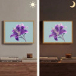 Lelie - Bloem - Paars - Stippen Light Box met batterij (Wandlamp) middel -sfeer3