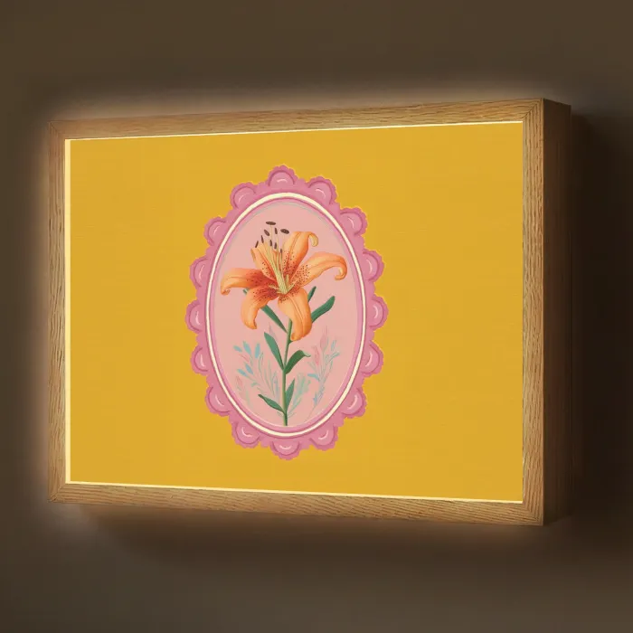 Lelie - Oranje - Lijst - Ovaal Light Box met batterij (Wandlamp) middel -z3d_website
