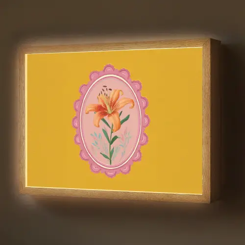 Lelie - Oranje - Lijst - Ovaal Light Box met batterij (Wandlamp) middel -z3d_website