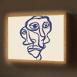 Lijntekening - Overlappende gezichten - Donkerblauw Light Box met batterij (Wandlamp) middel -z3d_website