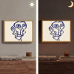 Lijntekening - Overlappende gezichten - Donkerblauw Light Box met batterij (Wandlamp) middel -sfeer3