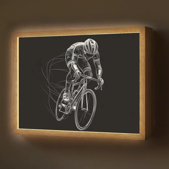 Lijntekening - Wit - Wielrennen - Snelheid Light Box met batterij (Wandlamp) middel -z3d_website