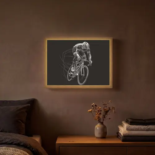 Lijntekening - Wit - Wielrennen - Snelheid Light Box met batterij (Wandlamp) middel -sfeer4