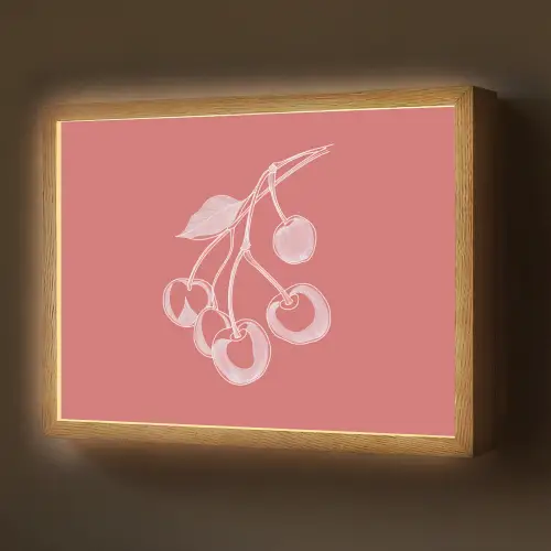 Lijnillustratie - Kersen - Tak - Wit Light Box met batterij (Wandlamp) middel -z3d_website