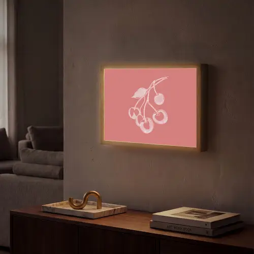 Lijnillustratie - Kersen - Tak - Wit Light Box met batterij (Wandlamp) middel -sfeer1