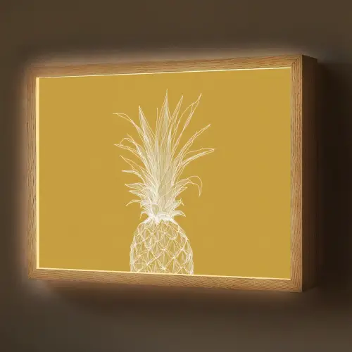 Lijnillustratie - Ananas - Bladkroon - Okergeel Light Box met batterij (Wandlamp) middel -z3d_website