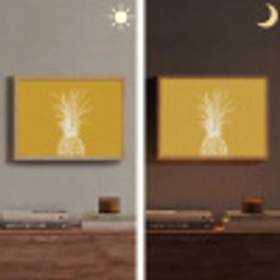 Lijnillustratie - Ananas - Bladkroon - Okergeel Light Box met batterij (Wandlamp) middel -sfeer3