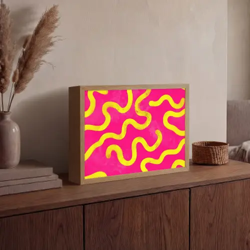 Lijn - Geel - Abstract Light Box met batterij (Wandlamp) middel -sfeer2