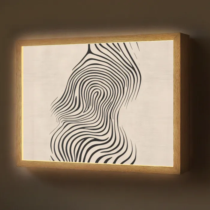 Lijnen - Abstract - Golvend - Zwart Light Box met batterij (Wandlamp) middel -z3d_website