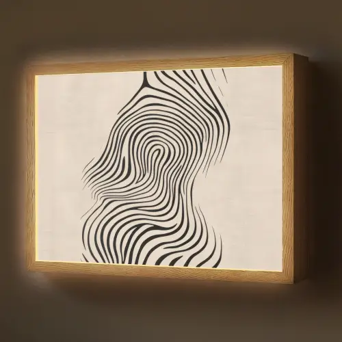 Lijnen - Abstract - Golvend - Zwart Light Box met batterij (Wandlamp) middel -z3d_website
