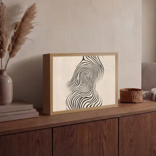 Lijnen - Abstract - Golvend - Zwart Light Box met batterij (Wandlamp) middel -sfeer2