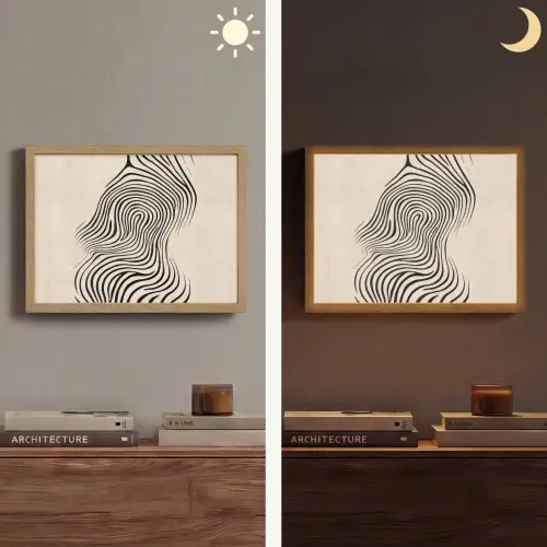 Lijnen - Abstract - Golvend - Zwart Light Box met batterij (Wandlamp) middel -sfeer3