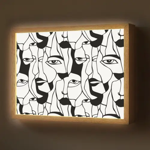 Lijnen - Gezichten - Zwart - Wit Light Box met batterij (Wandlamp) middel 907 -z3d_website