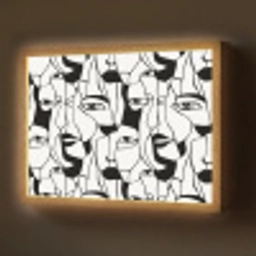 Lijnen - Gezichten - Zwart - Wit Light Box met batterij (Wandlamp) middel 907 -z3d_website