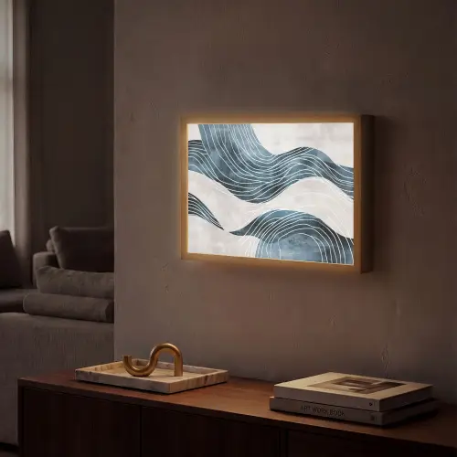 Lijnen - Golven - Abstract - Grijs Light Box met batterij (Wandlamp) middel -sfeer1