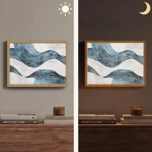 Lijnen - Golven - Abstract - Grijs Light Box met batterij (Wandlamp) middel -sfeer3