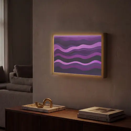 Lijnen - Golven - Paars - Abstract Light Box met batterij (Wandlamp) middel -sfeer1