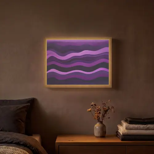Lijnen - Golven - Paars - Abstract Light Box met batterij (Wandlamp) middel -sfeer4