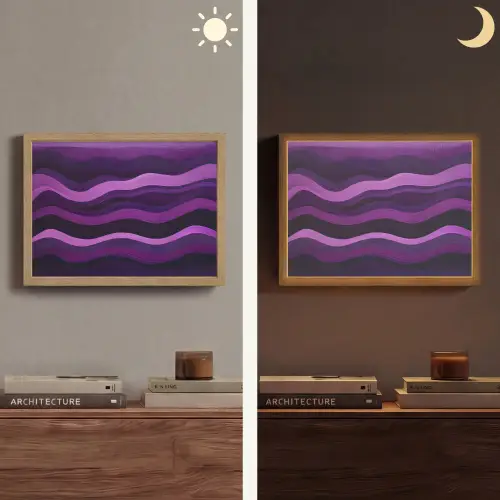 Lijnen - Golven - Paars - Abstract Light Box met batterij (Wandlamp) middel -sfeer3