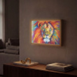 Leeuw - Dieren - Olieverf - Regenboog Light Box met batterij (Wandlamp) middel -sfeer1