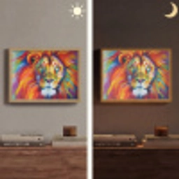 Leeuw - Dieren - Olieverf - Regenboog Light Box met batterij (Wandlamp) middel -sfeer3