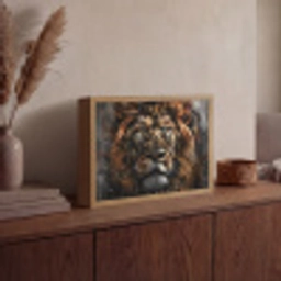 Leeuw - Dieren - Portret - Zwart - Luxe Light Box met batterij (Wandlamp) middel -sfeer2