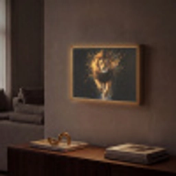 Leeuw - Zwart - Oranje - Verf Light Box met batterij (Wandlamp) middel -sfeer1