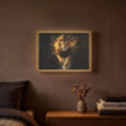 Leeuw - Zwart - Oranje - Verf Light Box met batterij (Wandlamp) middel -sfeer4