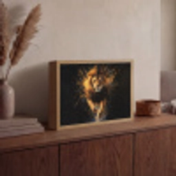 Leeuw - Zwart - Oranje - Verf Light Box met batterij (Wandlamp) middel -sfeer2