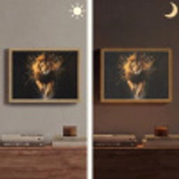 Leeuw - Zwart - Oranje - Verf Light Box met batterij (Wandlamp) middel -sfeer3