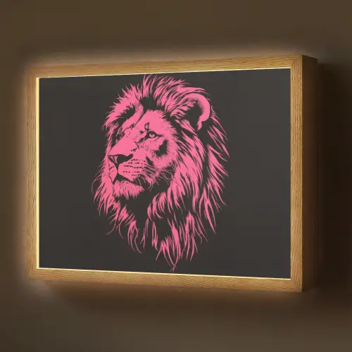 Leeuw - Zwart - Roze - Neon Light Box met batterij (Wandlamp) middel -z3d_website