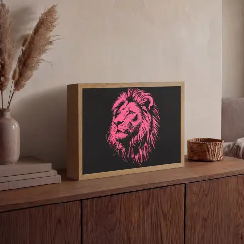 Leeuw - Zwart - Roze - Neon Light Box met batterij (Wandlamp) middel -sfeer2