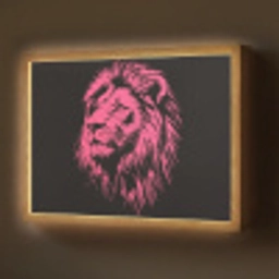 Leeuw - Zwart - Roze - Neon Light Box met batterij (Wandlamp) middel -z3d_website