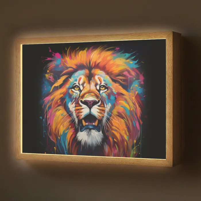 Leeuw - Graffiti - Dieren - Zwart Light Box met batterij (Wandlamp) middel -z3d_website