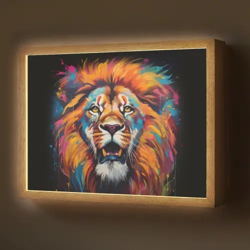 Leeuw - Graffiti - Dieren - Zwart Light Box met batterij (Wandlamp) middel -z3d_website