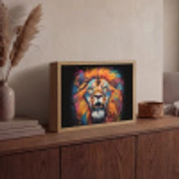 Leeuw - Graffiti - Dieren - Zwart Light Box met batterij (Wandlamp) middel -sfeer2