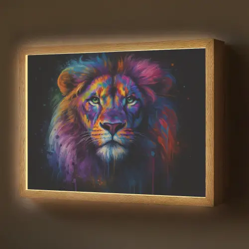 Leeuwenkop - Felgekleurd - Abstract Light Box met batterij (Wandlamp) middel -z3d_website