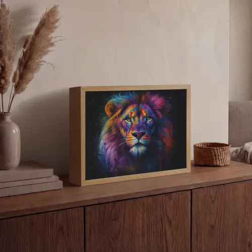 Leeuwenkop - Felgekleurd - Abstract Light Box met batterij (Wandlamp) middel -sfeer2