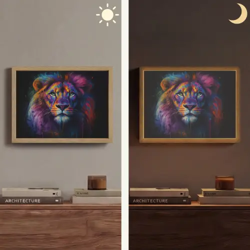 Leeuwenkop - Felgekleurd - Abstract Light Box met batterij (Wandlamp) middel -sfeer3